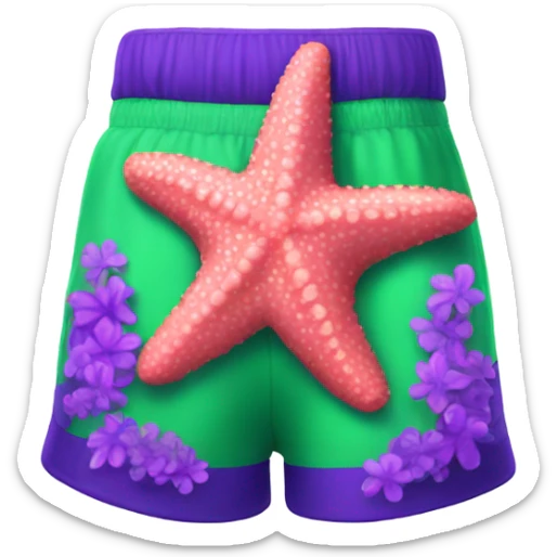 coral pink starfish wearing neon green shorts with purple flowers on them  sticker