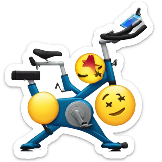 Design an emoji of a star on a stationary bike that is a superstar on a concert sticker