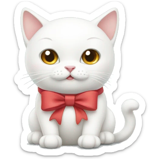 white cat with a bow  sticker