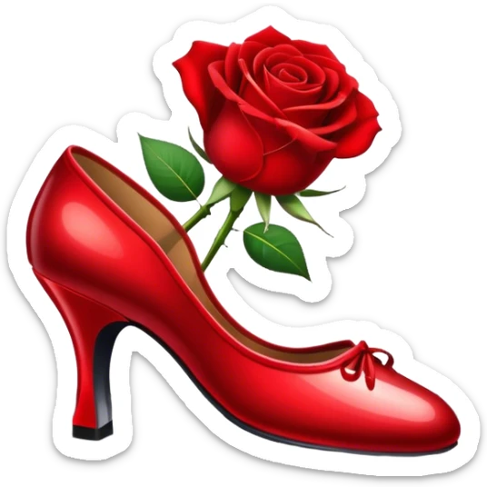 Icon for Ballroom Dancing: a pair of ballroom dance shoes, a rose, a dance floor, and a shining spotlight. The icon should represent the elegance and atmosphere of ballroom dancing, focusing on the tools and setting of the dance. Transparent background. sticker