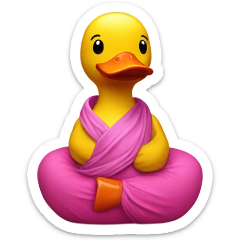 Praying Side view of yellow rubber duck with a pink bandana doing yoga sticker