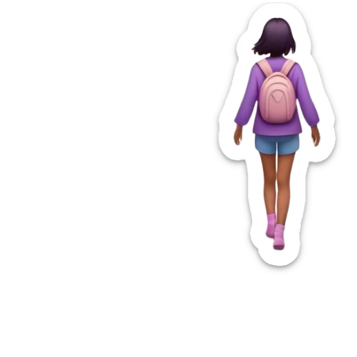 A small figure walks back across a foggy bridge, holding soft pink and purple orbs in each hand—symbolizing compassion and forgiveness. A gentle heart aura trails behind them, showing healing in motion. sticker