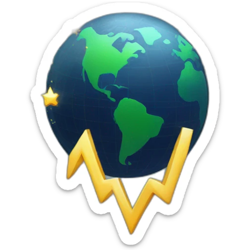 world emoji with trending graph with a sparkle at the peak of the graph sticker