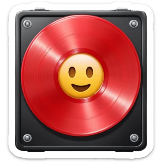 Generate a high-quality 3D cartoon-style emoji of a red LP record inside a black LP box, realistic shading, smooth gradient colors, rounded and cute appearance, simple white background, high-resolution.
 sticker