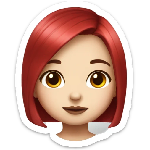 portrait cute chibi girl with bob cherry red straight hair and beautiful make up sticker