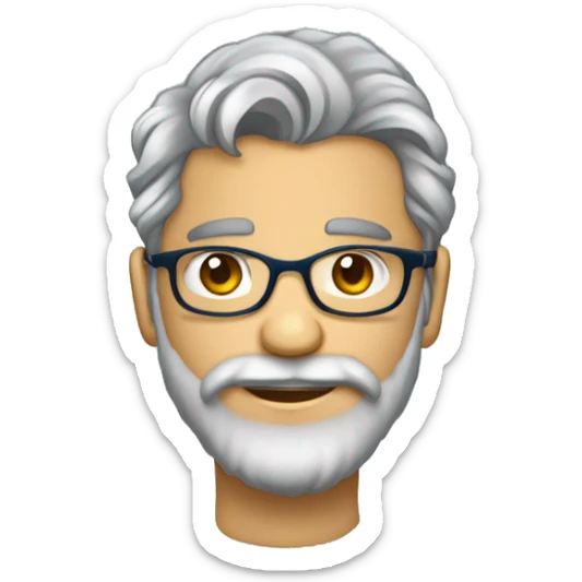 sticker illustration, jovem 30 anos, óculos, cabelo curto, barba, olhos castanhos claros e uma camisa azul bem visível, Muito Feliz gray, background sticker