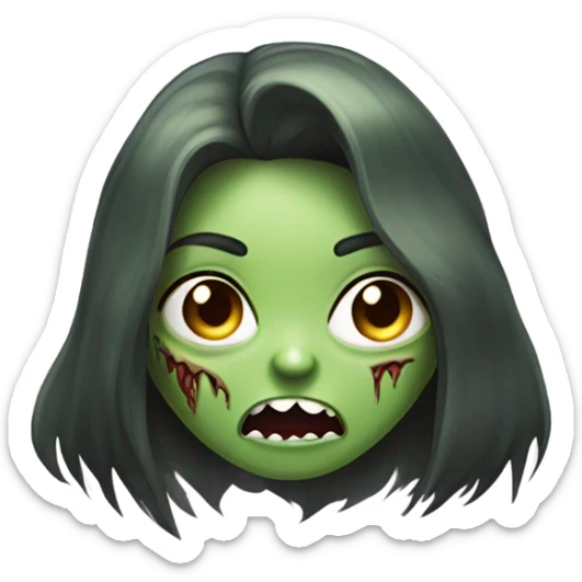 Green Zombie brunette long hair girl with mouth open horror  sticker