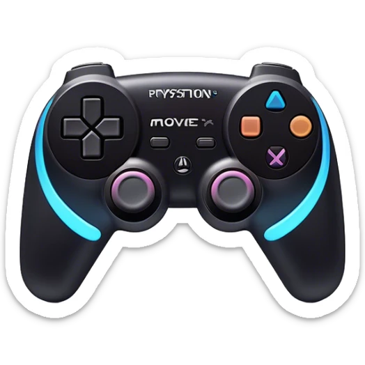 Clash of Clans aesthetic: Cinematic Playful PlayStation Move Controllers Portrait Emoji, rendered in a 3D vector-style similar to standard emojis with minimal shading and bold, simplified shapes. A compact, distinct form with signature details, softly glowing with a cutting-edge console technology charm. Simplified yet unmistakably iconic, highly detailed and consistent, glowing with a soft radiance and high shine. Stylized with a touch of technological advancement and a soft glowing outline, capturing the essence of a beloved gaming relic with a friendly, playful manner! sticker