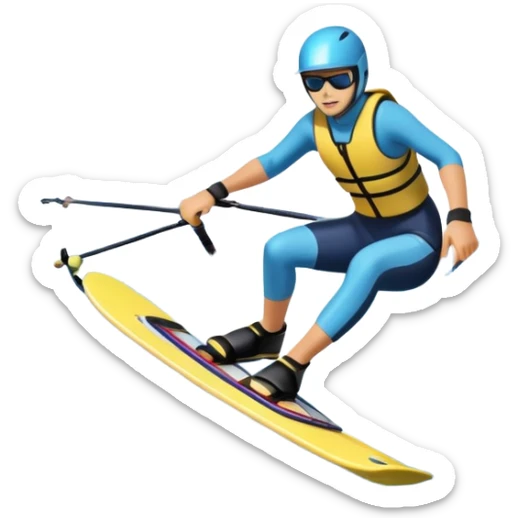 An icon featuring a close-up collage of water skis, splashing water across the surface. The design highlights the motion of the skis cutting through the water. Transparent background emphasizes the thrill of water skiing. sticker