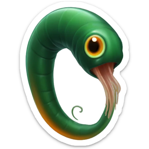 Eight-eyed Dark green and orange medicinal leech with oral suction and caudal suction sticker