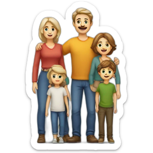 European family with 5 persons father mother and 3 sons sticker