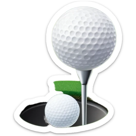 A golf ball positioned next to a golf club on a well-manicured green, with the lush grass of the golf course in the background. The setting captures the peaceful yet competitive atmosphere of the sport, focusing on the precision and skill required for the perfect shot sticker