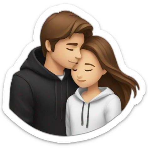 girl with long brown hair in white shirt hugging boy with brown stylish hair and black hoody sticker
