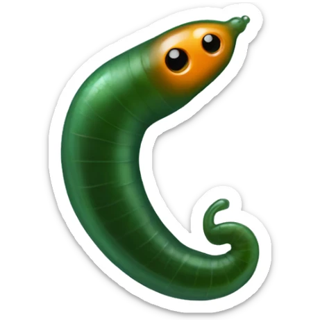 Eight-eyed Dark green and orange medicinal leech with oral suction and caudal suction sticker