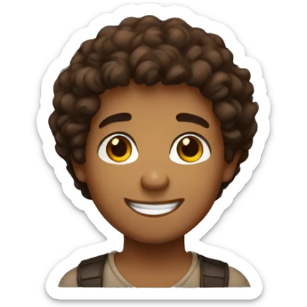 brown boy with short curly brown hair with brown eyes and a big smile sticker