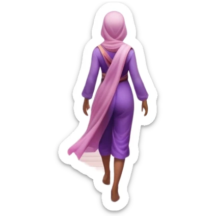 A small figure walks back across a foggy bridge, holding soft pink and purple orbs in each hand—symbolizing compassion and forgiveness. A gentle heart aura trails behind them, showing healing in motion. sticker