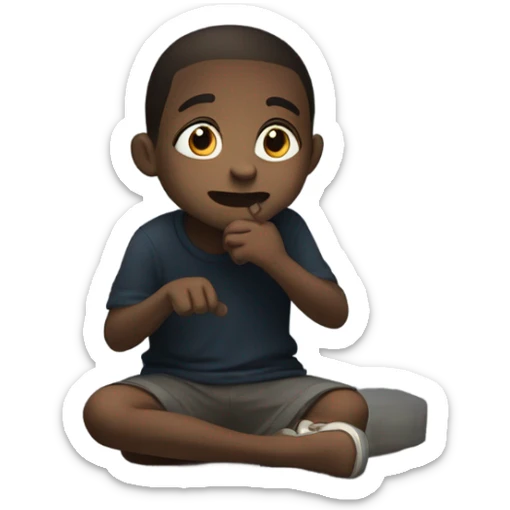 A kid eating up a shadow sticker