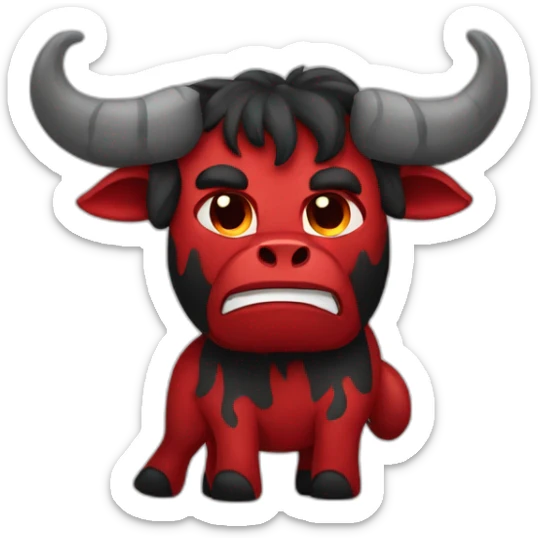 Minotaur in black and red colors in the style of a crying emoji. sticker