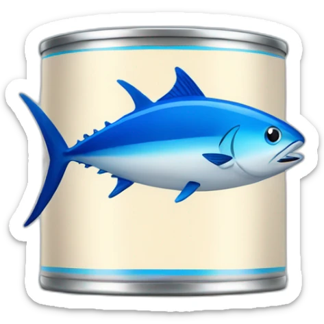 Realistic small can of tuna showing the blue shape of a sailling boat on a sea background sticker