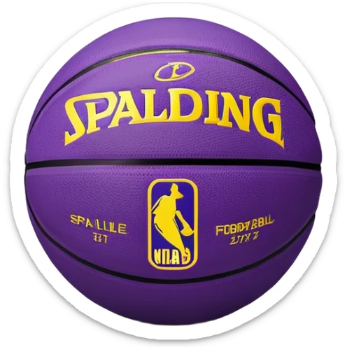 minimalist purple and gold Spalding basketball with simple NBA logo, clean design sticker