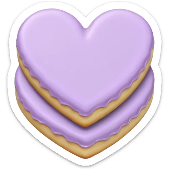 Realistic shortbread cookie in the shape of a heart with pale lilac sticker