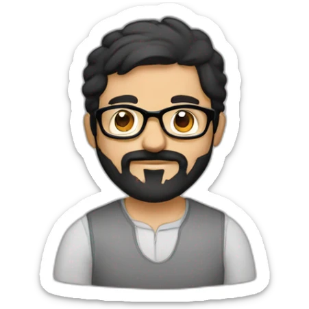 Arabic man, short black hair, round glasses, dark beard and mustash, round-ish face sticker