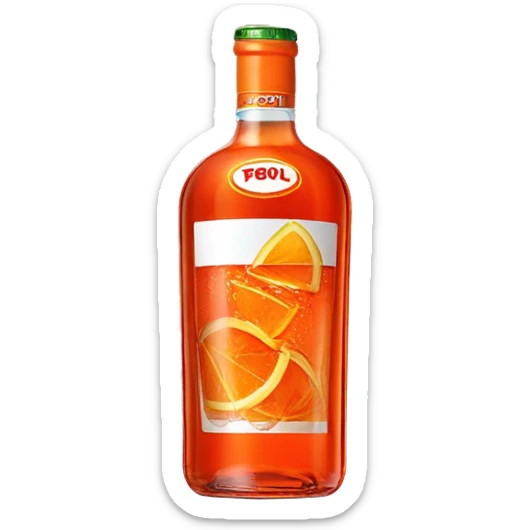 A glass of aperol spritz and a bottle (the original brand)of aperol right next to it sticker