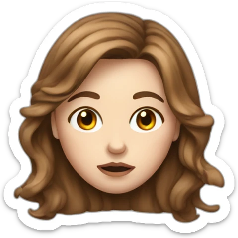 White girl with brown hair and a scrunched nose and pursed mouth sticker