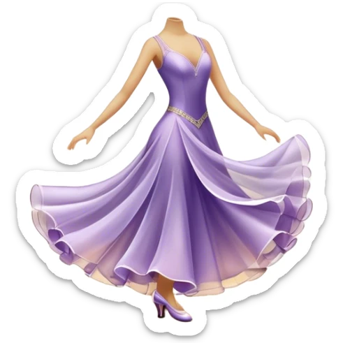  Icon for Ballroom Dance: elegant dance shoes, a flowing ballroom dress and a dance floor with soft lighting. The icon should capture the grace, elegance, and style of ballroom dancing. Transparent background. sticker