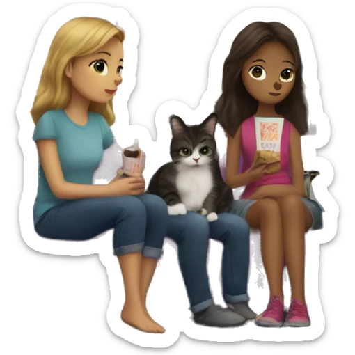 Two girls and a cat watching a movie in a house overlooking the Eiffel Tower sticker