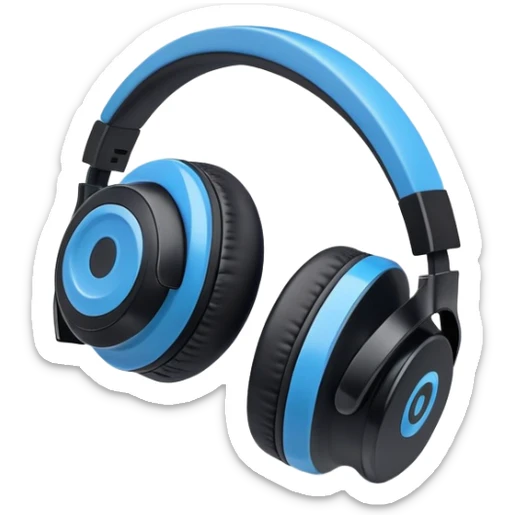 A 3/4 view of a pair of Black and blue and white wireless headphones sticker