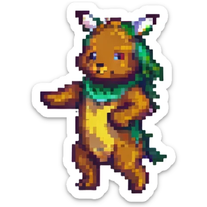 a dancing animal in pixel art style, reminiscent of retro video games sticker