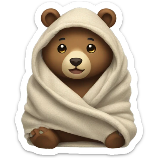 bear cozy in blanket sticker