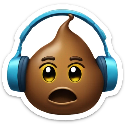 a poop with a face listening to music with headphones sticker