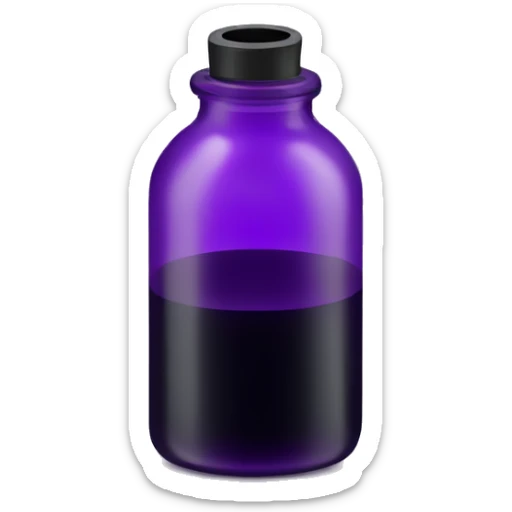 Create a cute and simple emoji representation of an ink bottle. The ink bottle should be classic in shape, with a round base and a narrow neck. The bottle should be 1 & purple in colour sticker