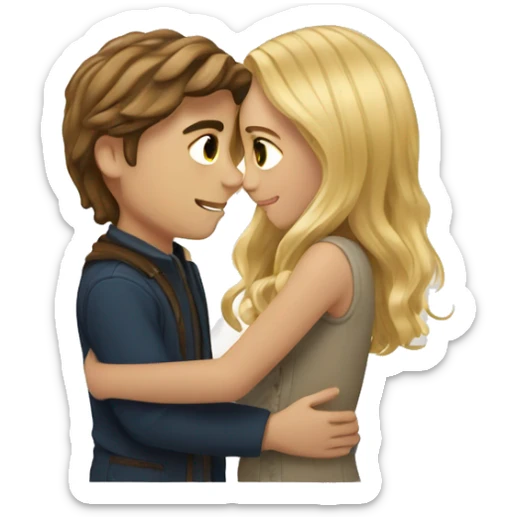 girl with long brown hair hugging boy with blond stylish hair sticker