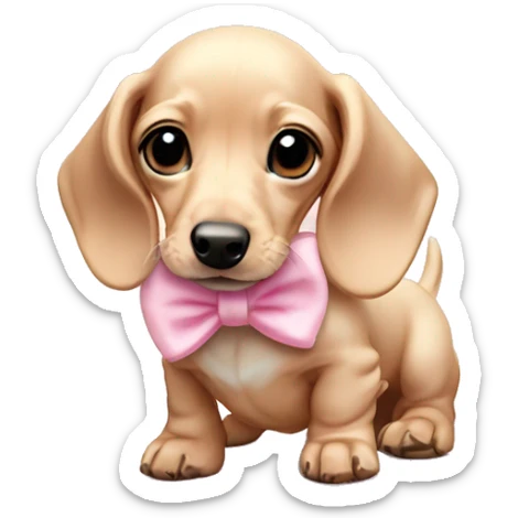 Cream miniature dachshund puppy with baby pink bows on its ears sticker