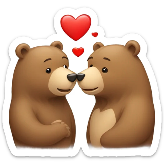 One female bear and one male bear kissing with hearts around  sticker