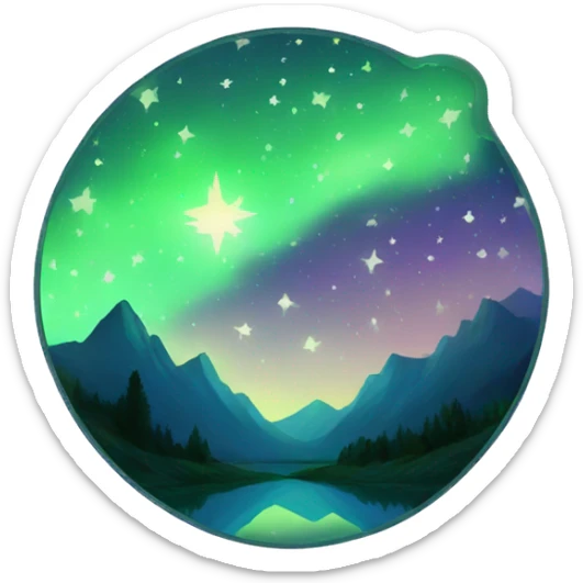 starry night over mountain reflection sticker