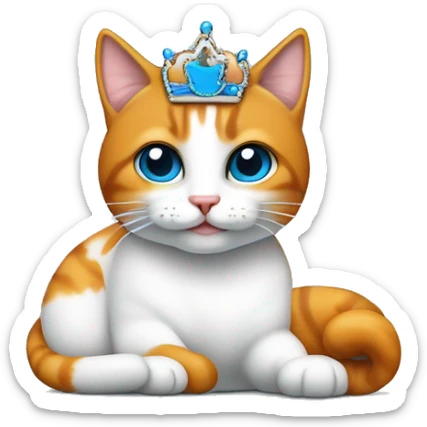gato blanco con rayas naranjas en las patas, orejas y cola, ojos azules tumbado en el sofá con una diadema de princesa  sticker