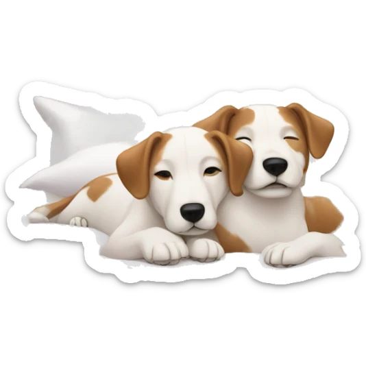 A couple of Persons  laying in bed with 2 white dogs  sticker
