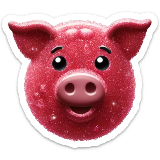 Sparkling Pig made of maroon sparkling sour candy laces andc sweets walking covered in sugar  sticker