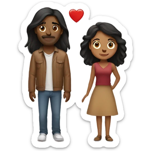 Brown woman who’s short with long black hair giving heart to tall brown man  sticker