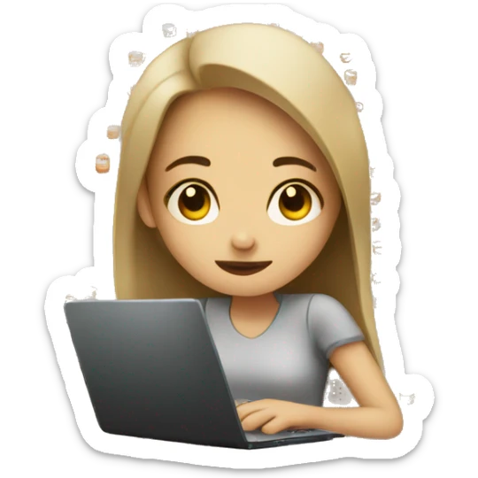 tired girl with laptop drinking a lot of coffee sticker