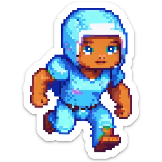 pixel art of a Minecraft baby sprinting, blocky body, big eyes, energetic pose, motion blur sticker