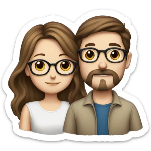 White girl with glasses and brown hair kissing white boy with mustache and brown hair sticker