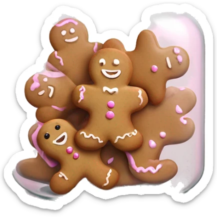 Realistic glass cookie jar with light pink lid full of gingerbread cookies isolated.  sticker