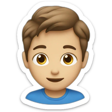 un niño con pelo liso y cafe castaño claro con ojos azul sticker