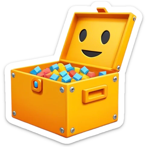 Clash of Clans aesthetic: Cinematic Playful Pixel 3D loot crate Emoji, rendered in a 3D vector-style similar to standard emojis with minimal shading and bold, simplified shapes. A compact, distinct form with signature details, softly glowing with a pixelated adventure charm. Simplified yet unmistakably iconic, highly detailed and consistent, glowing with a soft radiance and high shine. Stylized with a touch of classic pixel-art charm and a soft glowing outline, capturing the essence of a beloved gaming relic with a friendly, playful manner! sticker