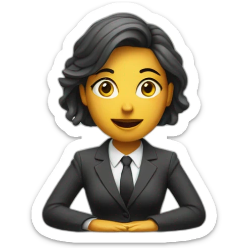 Woman wearing a suit sitting on the table telling the news towards the camera sticker